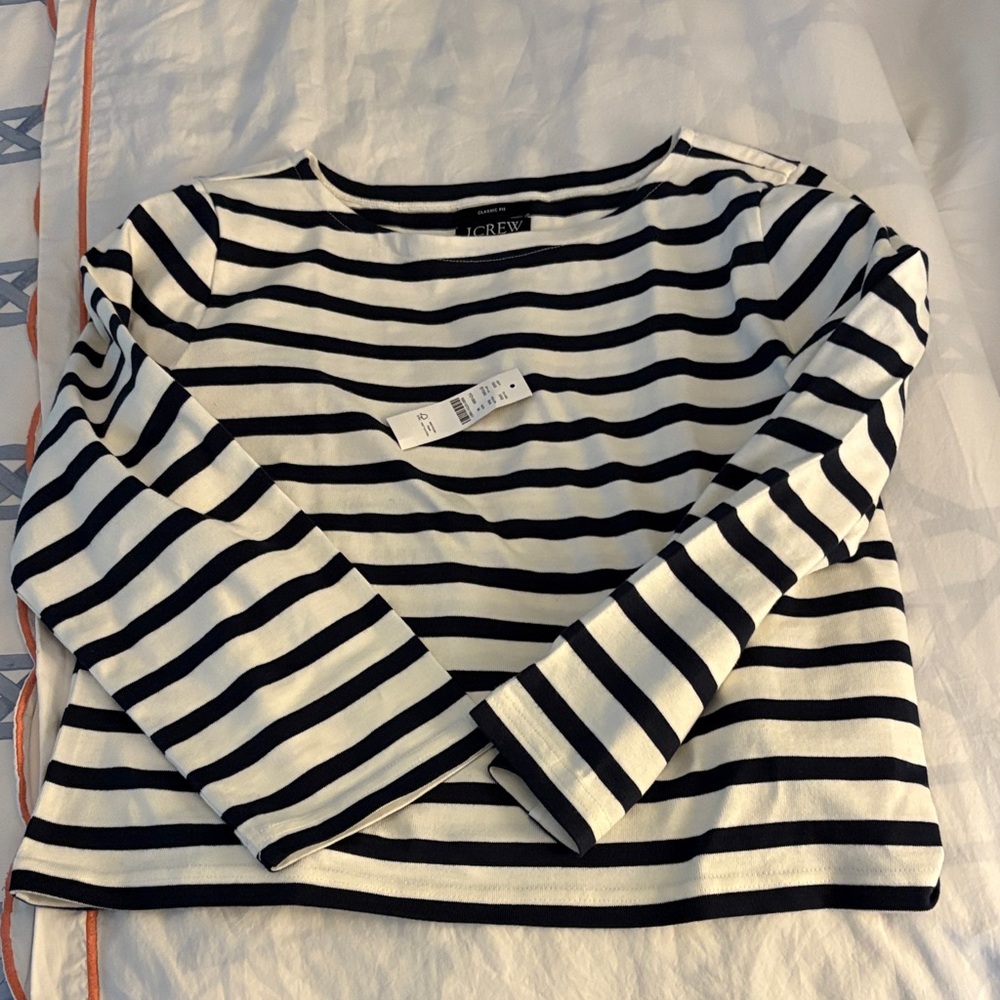 Never worn- J.Crew Navy and White Striped Top